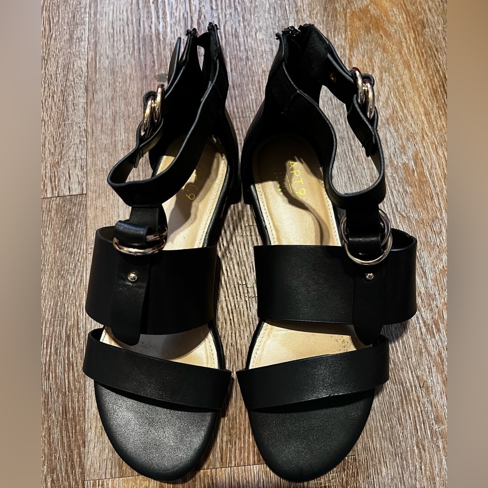 Apt. 9 flat sandals. Black with gold